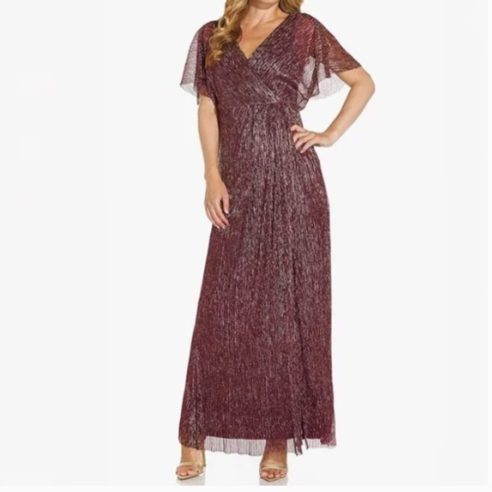 Adrianna Papell Metallic Blouson Gown Pink‎ NWT